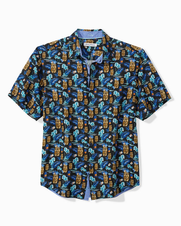 Tommy Bahama Mens Tiki Tropics Graphic Button Down Shirt Black XL