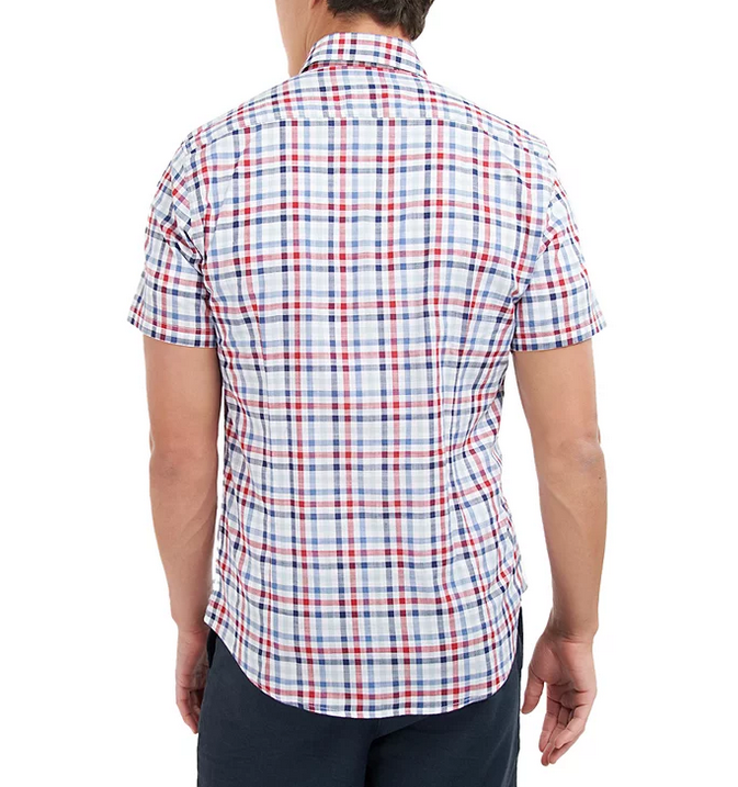Barbour Mens Kinson Tailored Plaid Short Sleeve Button Down Shirt Red 2XL