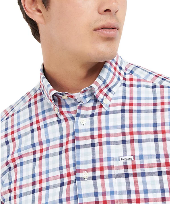 Barbour Mens Kinson Tailored Plaid Short Sleeve Button Down Shirt Red 2XL