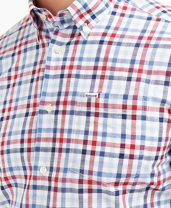 Barbour Mens Kinson Tailored Plaid Short Sleeve Button Down Shirt Red 2XL