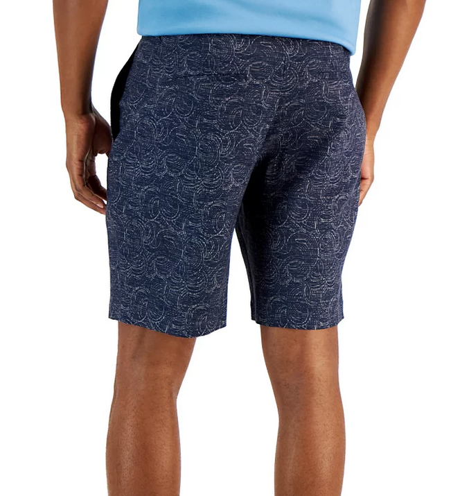 Alfani Mens 8" Geo Print Stretch Linen Shorts Neo Navy 33
