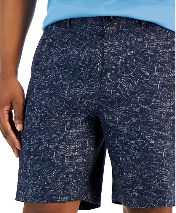 Alfani Mens 8" Geo Print Stretch Linen Shorts Neo Navy 33