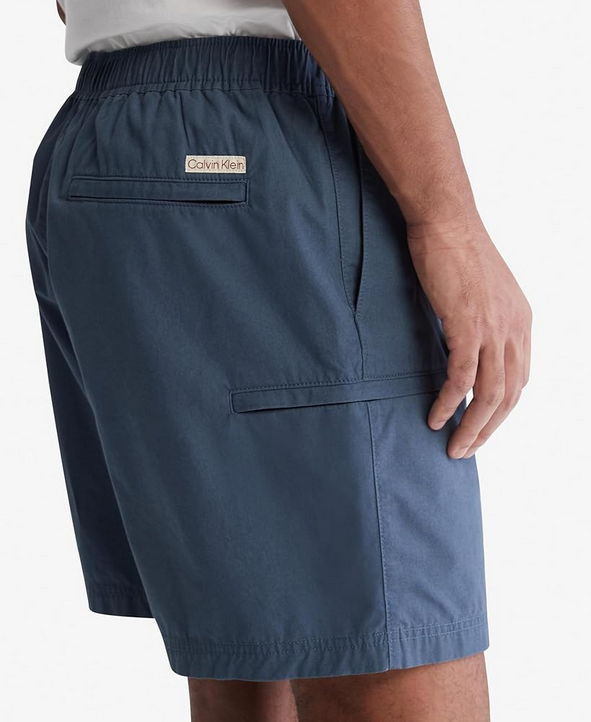 Calvin Klein Mens Poplin Elastic Waist Shorts Blue Large