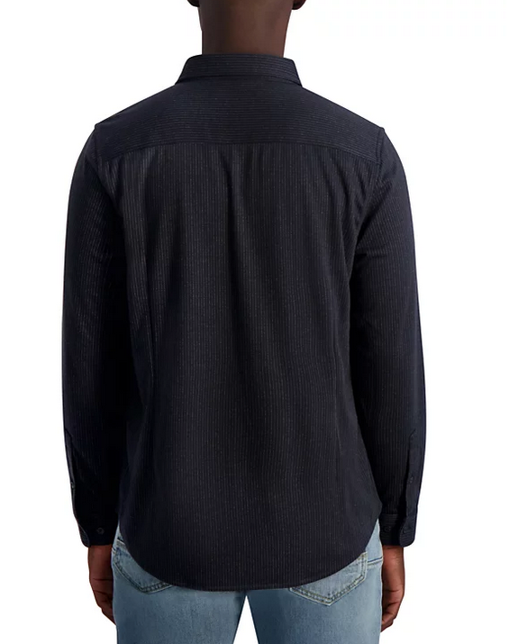 KARL LAGERFELD PARIS Mens Slim Fit Brushed Button Down Shirt Striped Navy XL