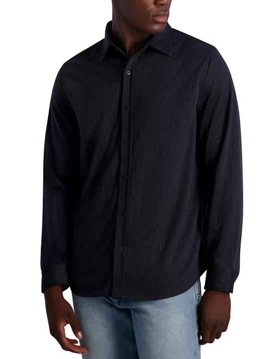 KARL LAGERFELD PARIS Mens Slim Fit Brushed Button Down Shirt Striped Navy XL