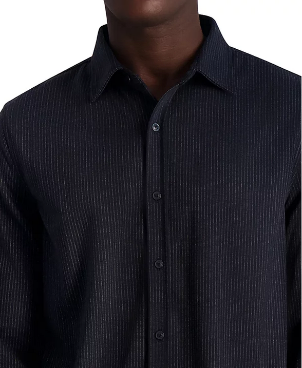 KARL LAGERFELD PARIS Mens Slim Fit Brushed Striped Button Down Shirt Blue XL