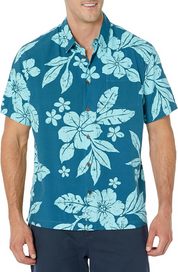 Quiksilver Waterman Mens Short Sleeve Button Down Shirt Aqua Seaport Medium