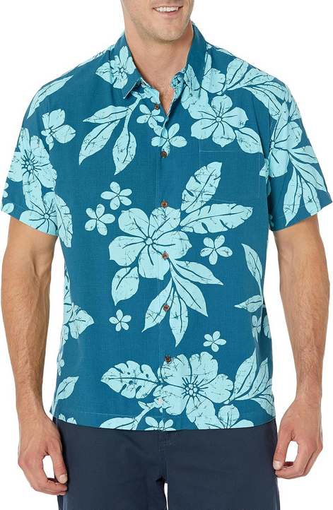 Quiksilver Waterman Mens Short Sleeve Button Down Shirt Aqua Seaport Medium