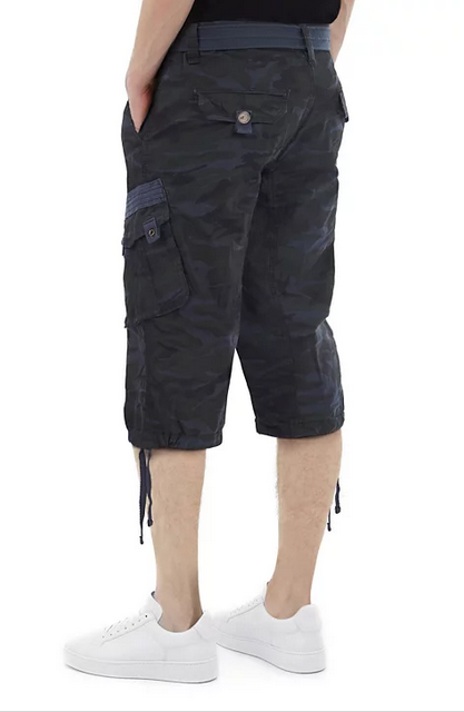 XRAY Jeans Mens Regular fit Cargo Shorts 32 blue Camouflage Belted