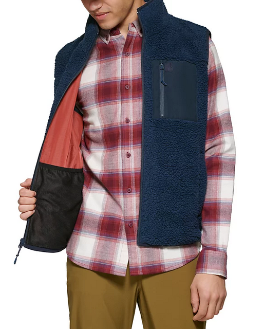 BASS OUTDOOR Mens Full Zip Fleece Vest Small Blue Solid