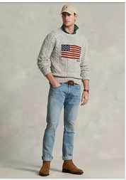 Polo Ralph Lauren Mens Knit Flag Sweater Grey Marl XL