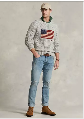 Polo Ralph Lauren Mens Knit Flag Sweater Grey Marl XL