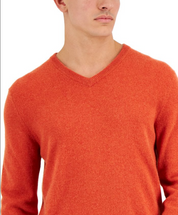 Club Room Men's V-Neck Pure Cashmere Sweater Large Orange r