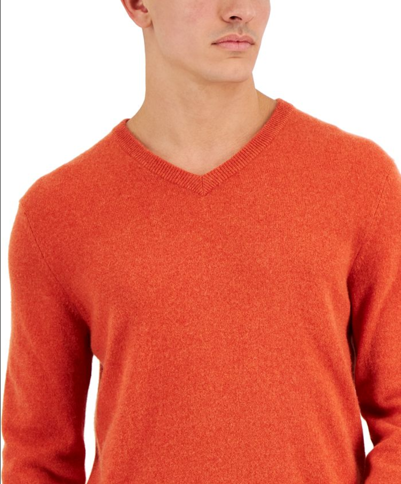 Club Room Men's V-Neck Pure Cashmere Sweater Large Orange r