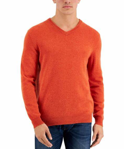 Club Room Men's V-Neck Pure Cashmere Sweater Large Orange r