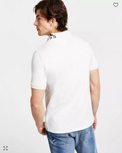 Guess Mens Embroidered Floral Short Sleeve Polo Shirt Ice Large