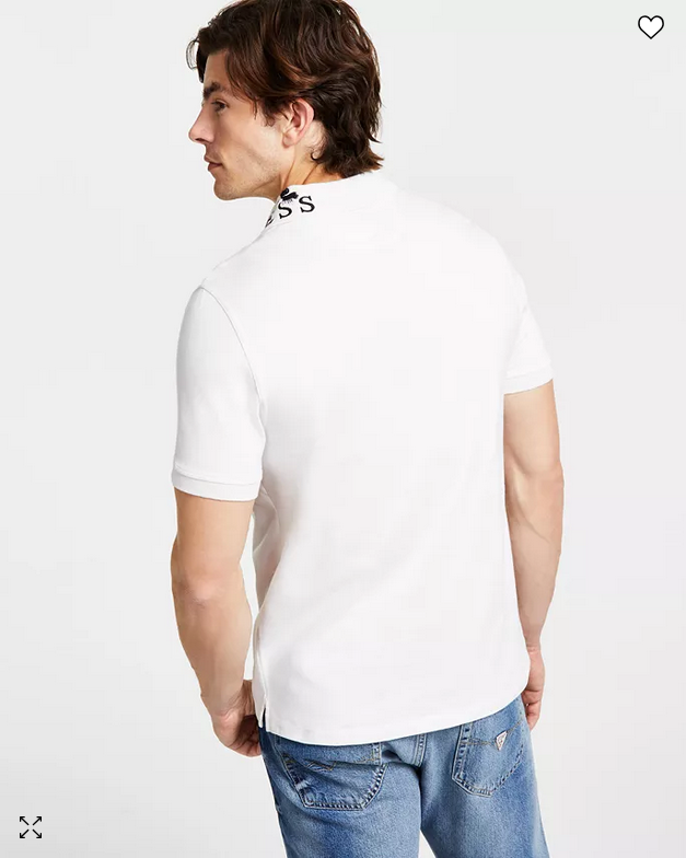 Guess Mens Embroidered Floral Short Sleeve Polo Shirt Ice Large