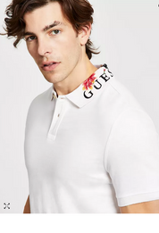 Guess Mens Embroidered Floral Short Sleeve Polo Shirt Ice Large