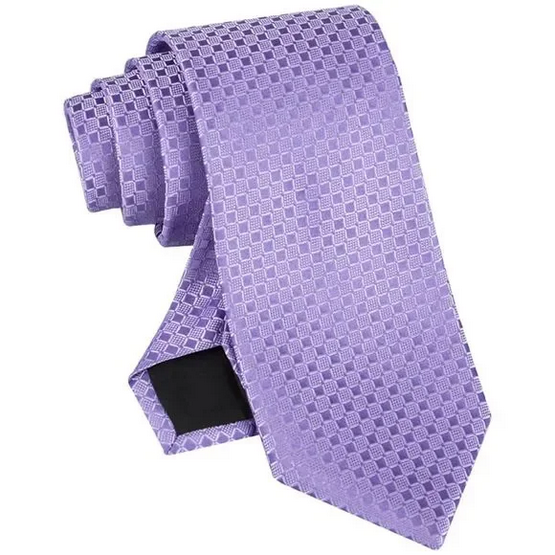 Calvin Klein Mens Necktie Purple Checkered Geo Print Purple Tie