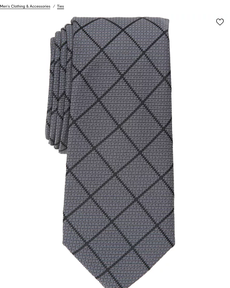 Alfani Men Tie Necktie One Size Grey Grid Black