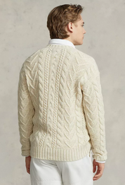 Polo Ralph Lauren Mens The Iconic Fisherman's Sweater Chic Cream Large