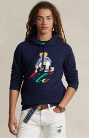 Polo Ralph Lauren Men's Bear Paint Graphic Sweatshirt Fleece Hoodie Blue 2XL
