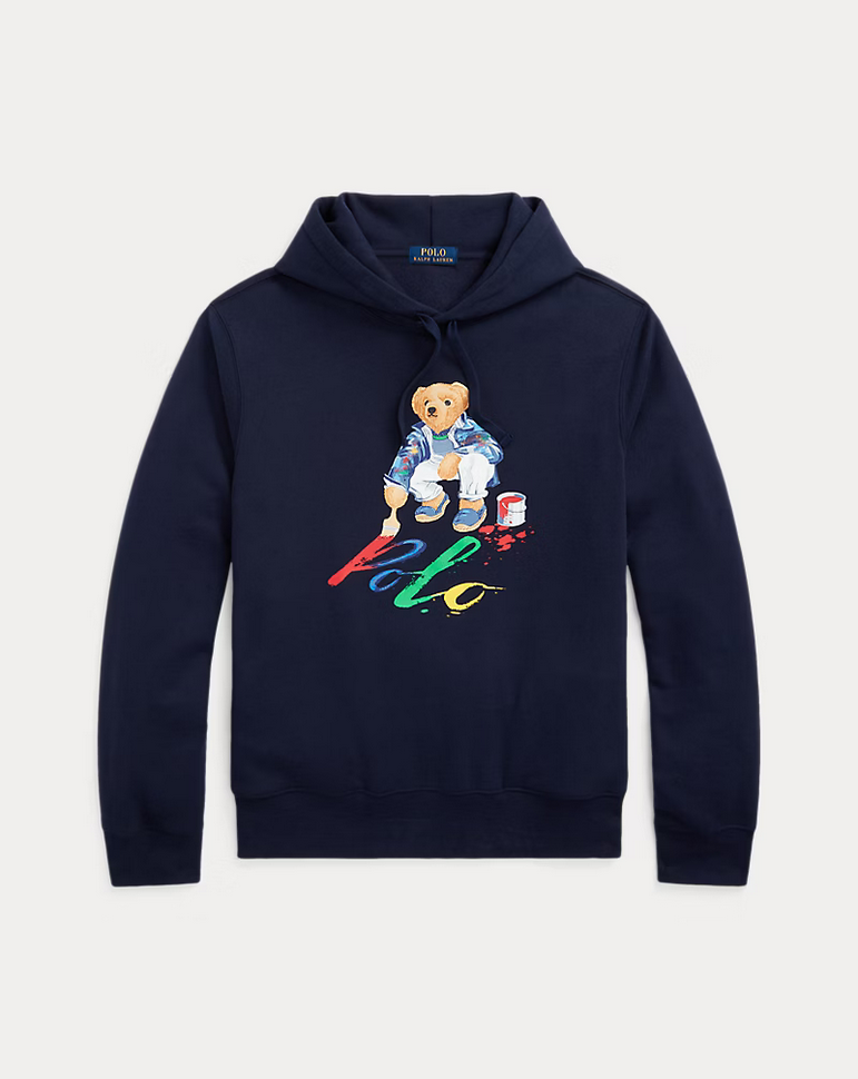 Polo Ralph Lauren Men's Bear Paint Graphic Sweatshirt Fleece Hoodie Blue 2XL