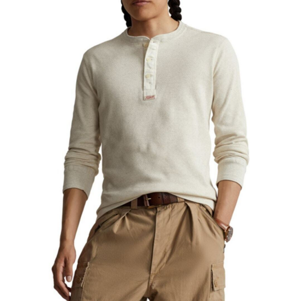Polo Ralph Lauren Mens Waffle Knit Long Sleeve Henley T Shirt White Medium