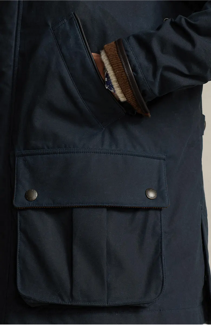 Polo Ralph Lauren Mens Waxed Cotton Car Coat Navy Blue Large