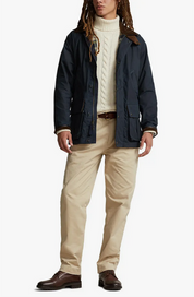Polo Ralph Lauren Mens Waxed Cotton Car Coat Navy Blue Large