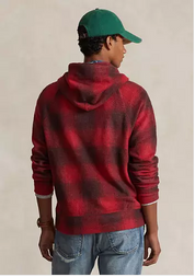 Polo Ralph Lauren Mens Plaid Brushed Fleece Half Zip Pullover Hoodie Red Medium