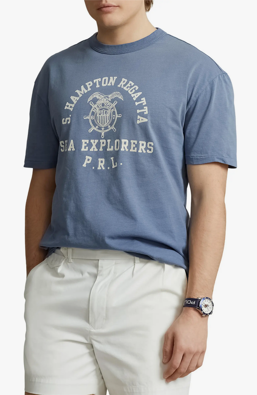 Polo Ralph Lauren Men's Logo Seal Graphic T Shirt Capri Blue Small