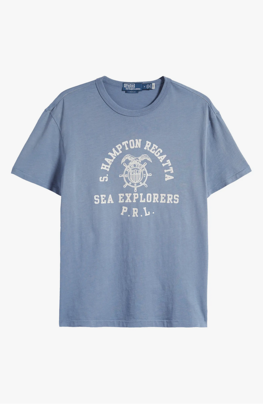 Polo Ralph Lauren Men's Logo Seal Graphic T Shirt Capri Blue Small