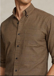 Polo Ralph Lauren Mens Cotton Twill Plaid Custom Fit Button Down Shirt Brown XL