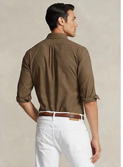 Polo Ralph Lauren Mens Cotton Twill Plaid Button Down Shirt Brown Medium
