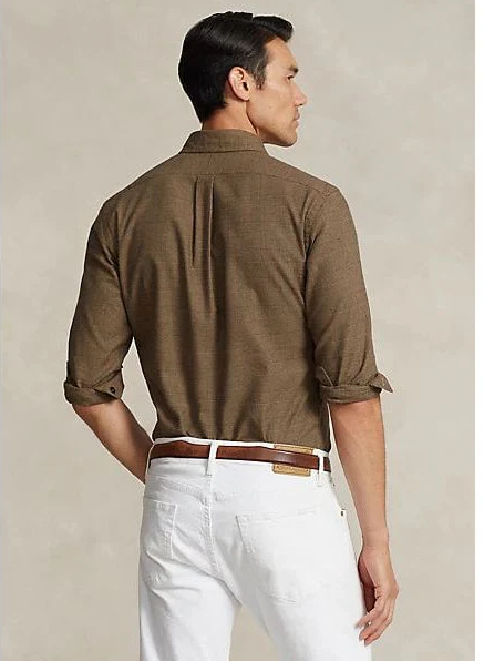 Polo Ralph Lauren Mens Cotton Twill Plaid Button Down Shirt Brown Medium