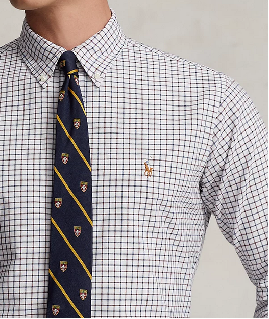 Polo Ralph Lauren Mens Classic Fit Checked Oxford Dress Shirt White Wine Red 2XL