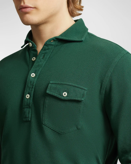 Polo Ralph Lauren Mens Classic Fit Mesh Long Sleeve Polo Shirt Green Large