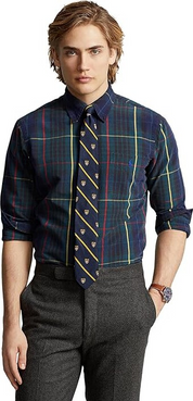 Polo Ralph Lauren Mens Classic Fit Plaid Oxford Shirt Green Navy Blue 2XL