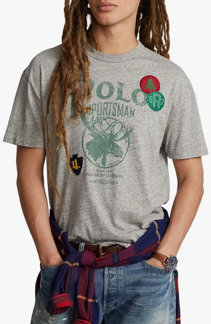 Polo Ralph Lauren Mens Classic Fit Sportsman Graphic T Shirt Grey Small