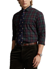 Polo Ralph Lauren Mens Plaid Poplin Custom Fit Button Down Shirt Green Red Large