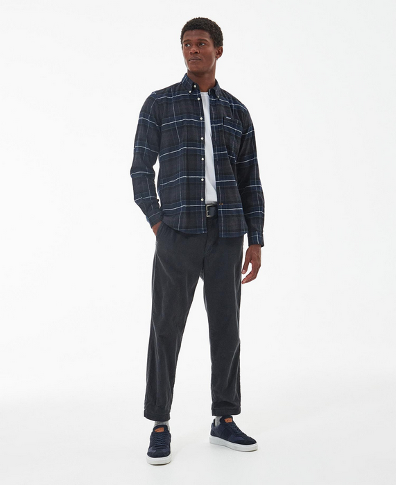 Barbour Mens Kyeloch Tailored Fit Plaid Button Down Shirt Black XL