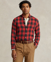 Polo Ralph Lauren Mens Cotton Check Classic Fit Button Down Shirt Red Medium
