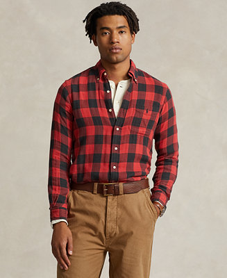 Polo Ralph Lauren Mens Cotton Check Classic Fit Button Down Shirt Red Medium