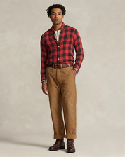 Polo Ralph Lauren Mens Cotton Check Classic Fit Button Down Shirt Red Medium