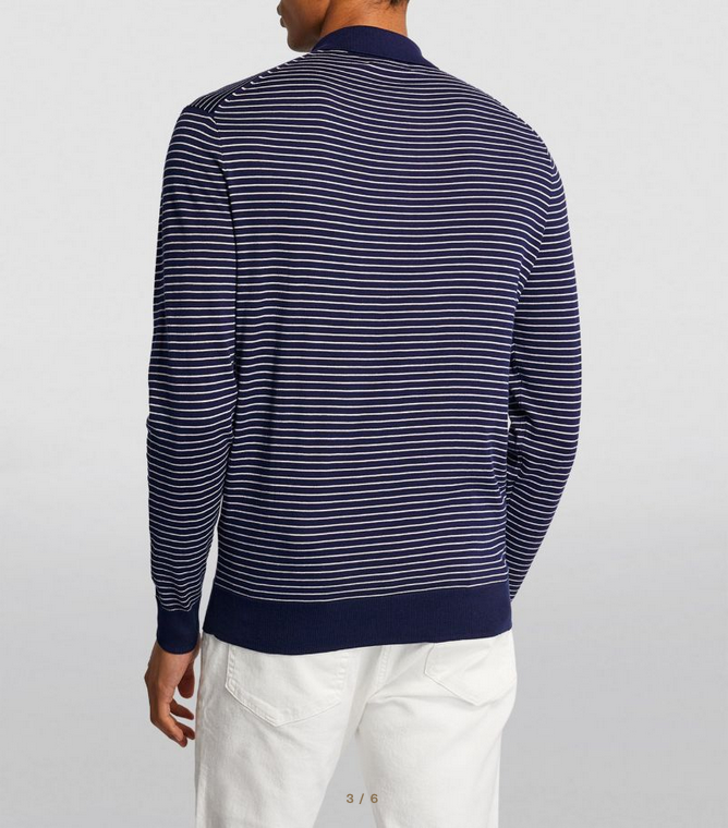 Polo Ralph Lauren Cotton Long Sleeve Striped Polo Sweater Navy Large