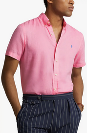 Polo Ralph Lauren Mens Classic Fit Short Sleeve Linen Button Down Shirt Large