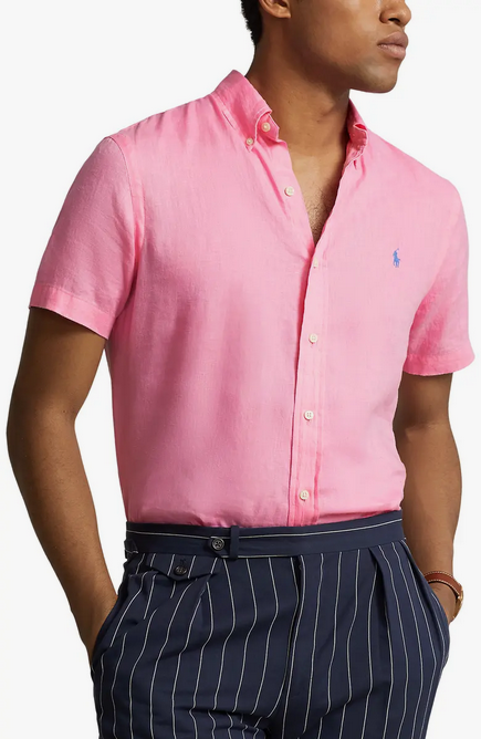 Polo Ralph Lauren Mens Classic Fit Short Sleeve Linen Button Down Shirt Large
