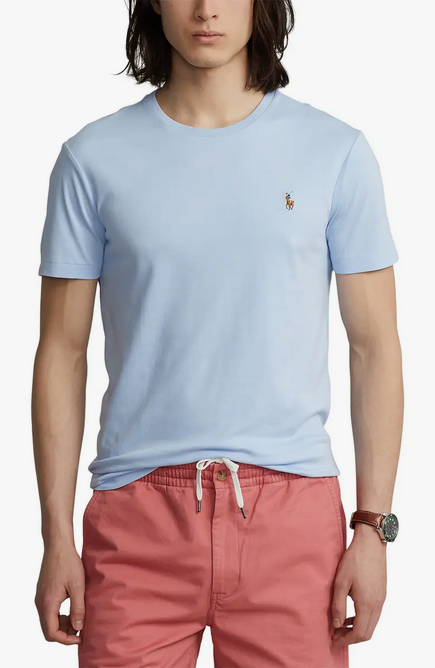Polo Ralph Lauren Mens Cotton Embroidered Logo T Shirt Light Blue Medium
