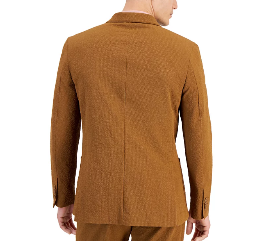 Alfani Men's Classic Fit Textured Seersucker Suit Jacket Brown Large